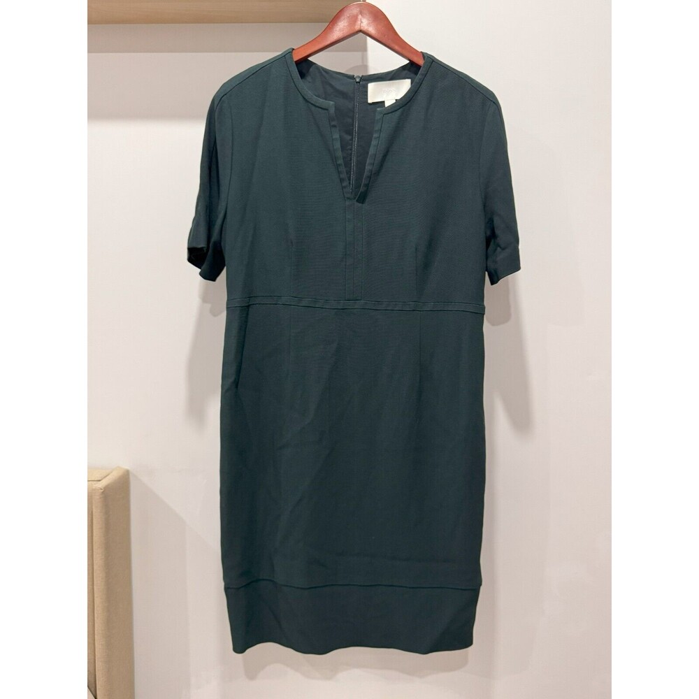 Boss Hugo Boss Womens Sz 12 Green Short Sleeve Ribbed Split Neck Sheath Dress